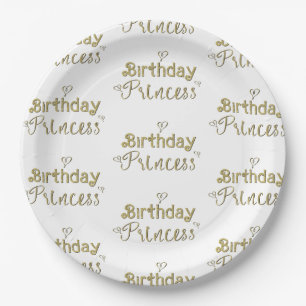 Gold Hearts Birthday Princess Party  Paper Plates