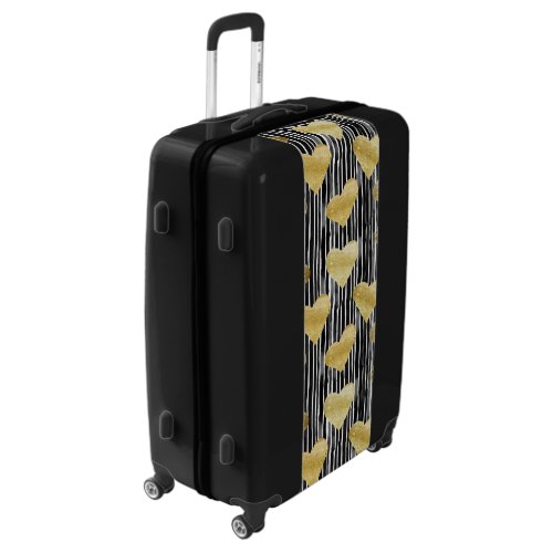 Gold Hearts Black Stripes Luggage Suitcase