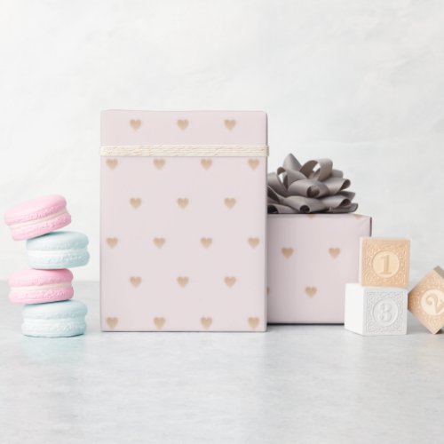 Gold hearts blush pink baby shower wrapping paper