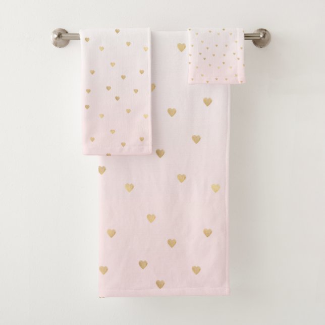 Gold Hearts Blush Pink Ombre Bath Towel Set (Insitu)