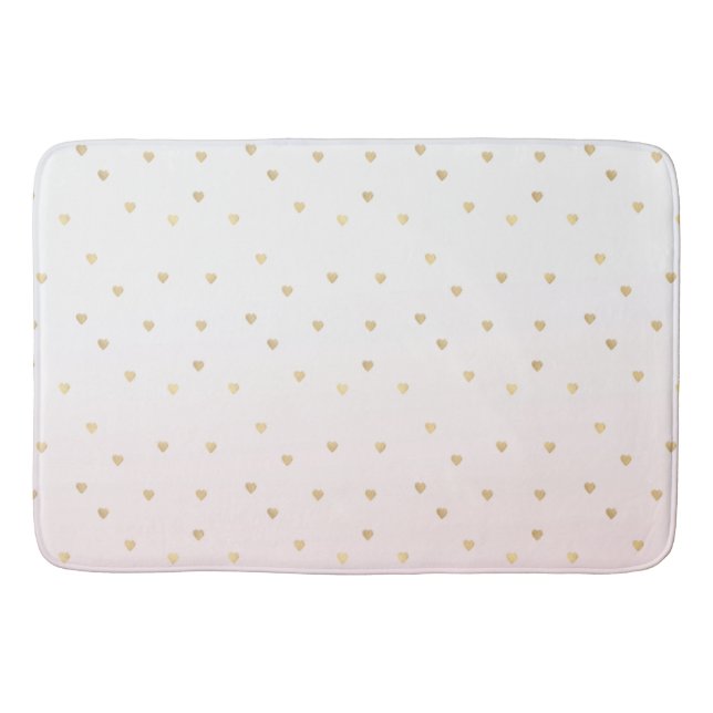 Gold Hearts Blush Pink Ombre Bathroom Mat (Front)
