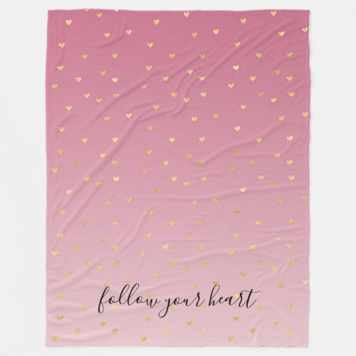 Gold Hearts Blush Pink Ombre  Fleece Blanket