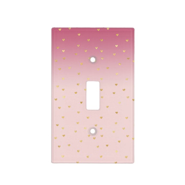 Gold Hearts Blush Pink Ombre Light Switch Cover (Front)