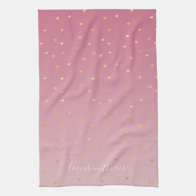 Gold Hearts Blush Pink Ombre Love is in the air Towel (Vertical)