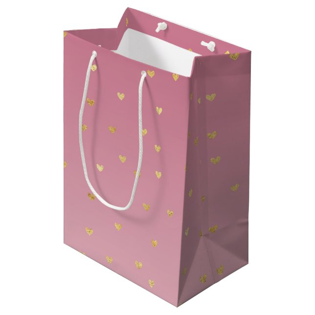 Gold Hearts Blush Pink Ombre Medium Gift Bag (Front Angled)
