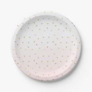 Gold Hearts Blush Pink Ombre Paper Plates
