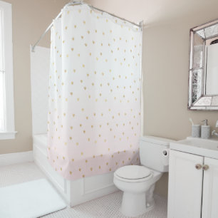 Gold Hearts Blush Pink Ombre Shower Curtain