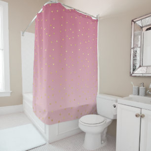 Gold Hearts Blush Pink Ombre Shower Curtain