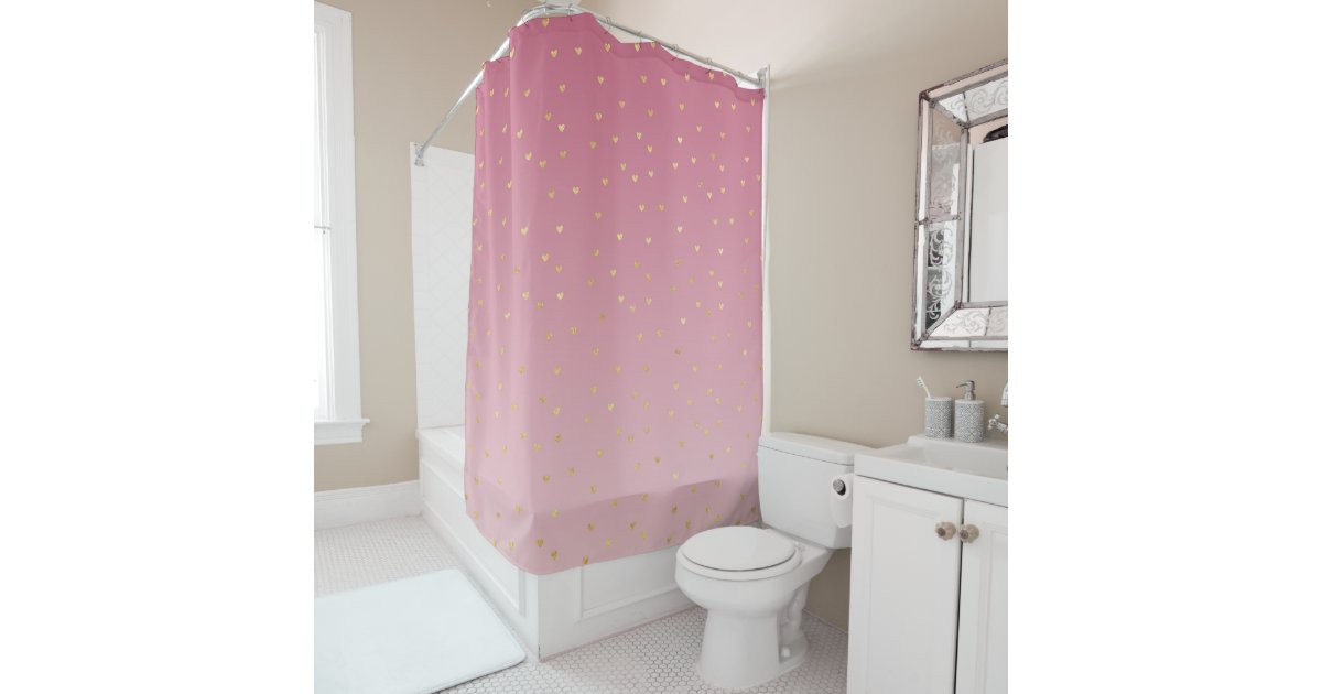 Gold Hearts Blush Pink Ombre Shower Curtain Zazzle Com