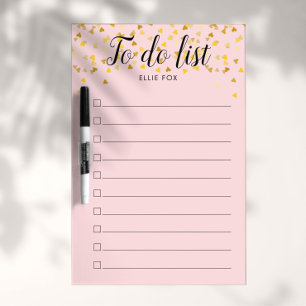 Gold Hearts Blush Pink To-Do List Dry Erase Board