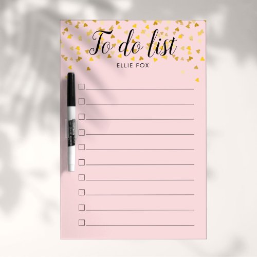Gold Hearts Blush Pink To_Do List Dry Erase Board