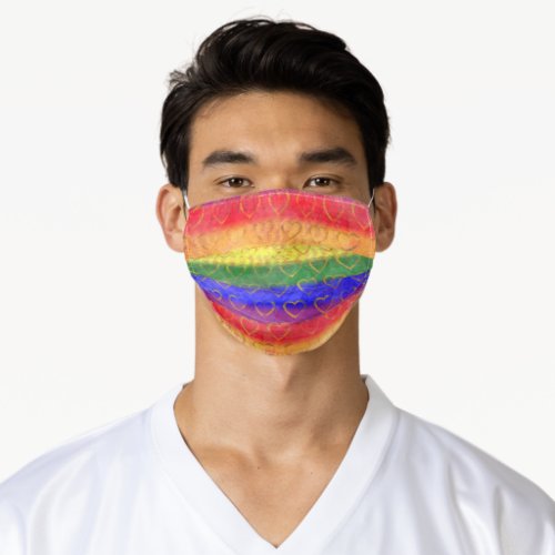 Gold Hearts Bright Rainbow Gay Pride Flag Colors Adult Cloth Face Mask