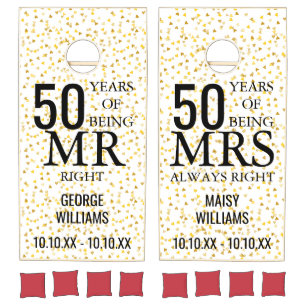 Gold Hearts Confetti 50th Anniversary Mr Mrs Right Cornhole Set