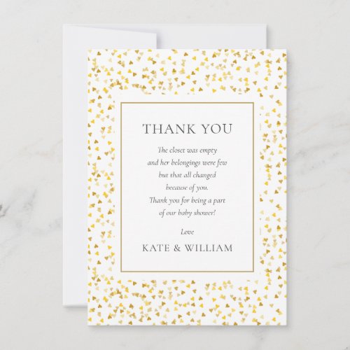 Gold Hearts Confetti Baby Shower Poem Thank You Card