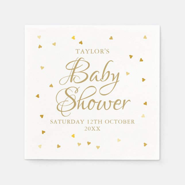 Gold Hearts Confetti Baby Shower / Sprinkle Napkins (Front)