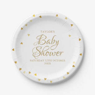 Gold Hearts Confetti Baby Shower / Sprinkle Paper Plates