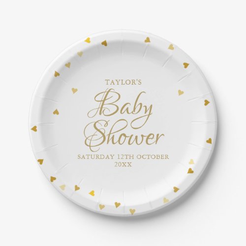Gold Hearts Confetti Baby Shower  Sprinkle Paper Plates