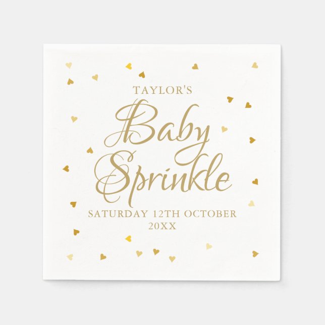Gold Hearts Confetti Baby Sprinkle/ Shower Napkins (Front)