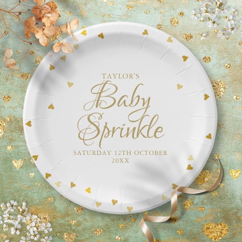 Gold Hearts Confetti Baby Sprinkle  Shower Paper Plates