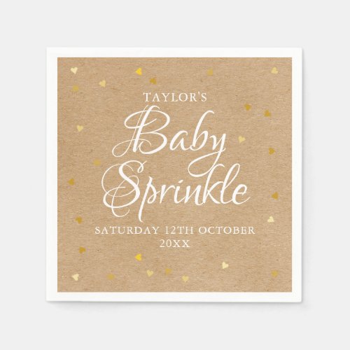 Gold Hearts Confetti Baby Sprinkle  Shower Rustic Napkins