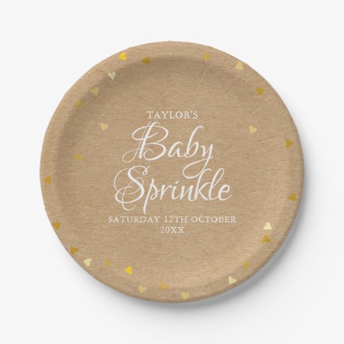 Gold Hearts Confetti Baby Sprinkle  Shower Rustic Paper Plates