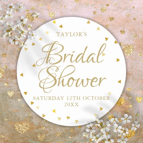 Gold Hearts Confetti Bridal Shower Favor Classic Round Sticker