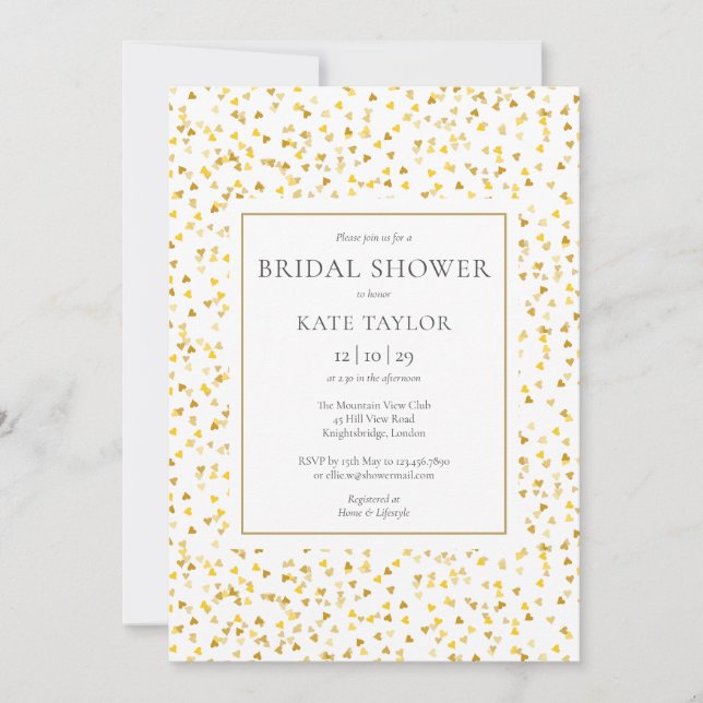 Gold Hearts Confetti Bridal Shower Invitation (Front)