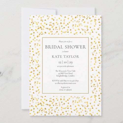Gold Hearts Confetti Bridal Shower Invitation