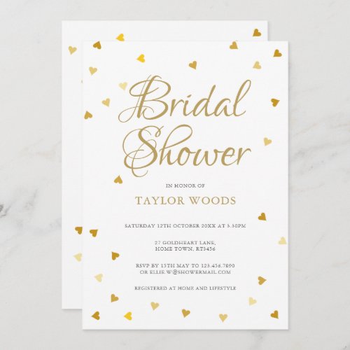 Gold hearts confetti bridal shower invitation