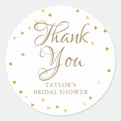 Gold hearts confetti bridal shower Thank You Classic Round Sticker
