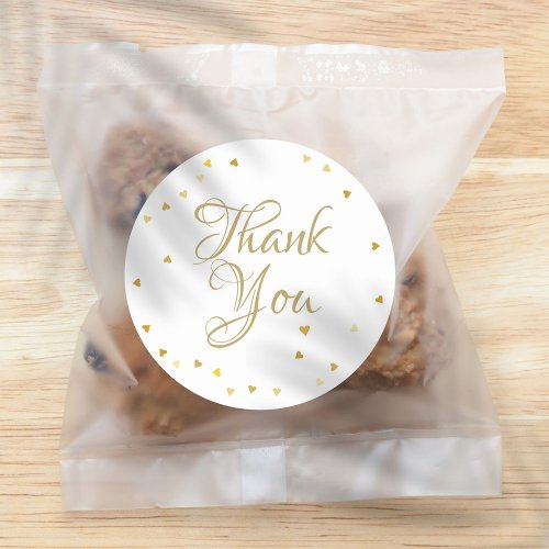 Gold Hearts Confetti Elegant Script Thank You Classic Round Sticker