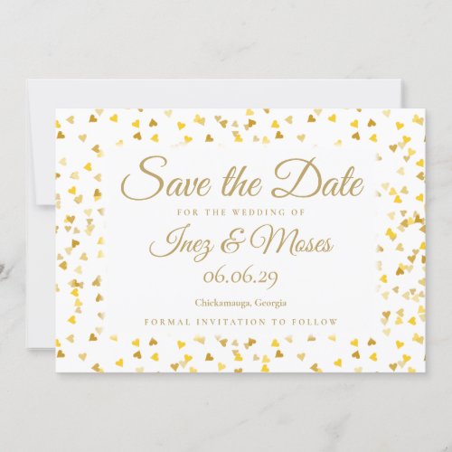 Gold Hearts Confetti Save the Date