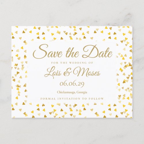 Gold Hearts Confetti Save the Date Announcement Postcard
