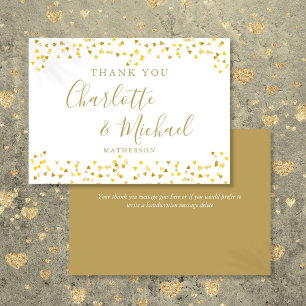 Gold Hearts Confetti Signature Script Wedding Thank You Card