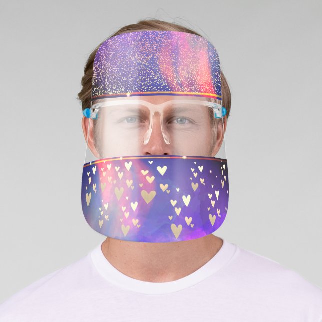 Gold Hearts,Confetti,Violet Face Shield (Insitu)