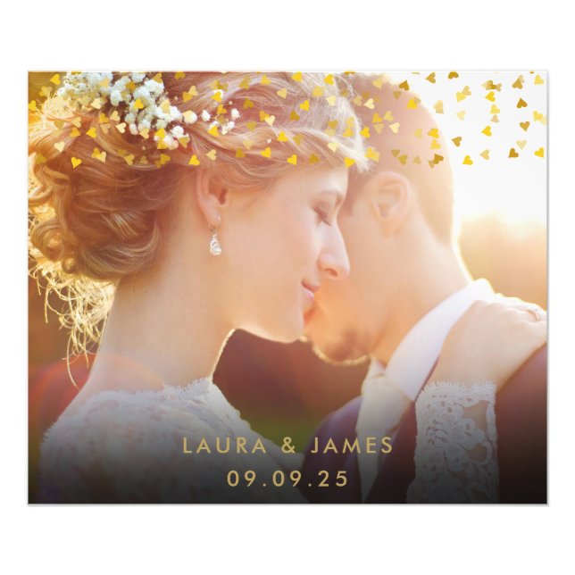 Gold Hearts Confetti Wedding Photo Keepsake (Front)