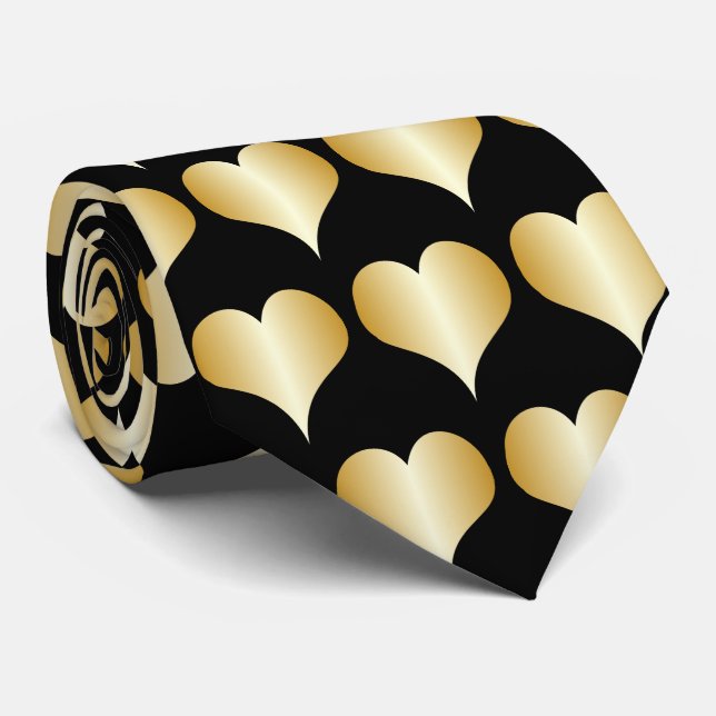 Gold Hearts Design Neck Tie (Rolled)
