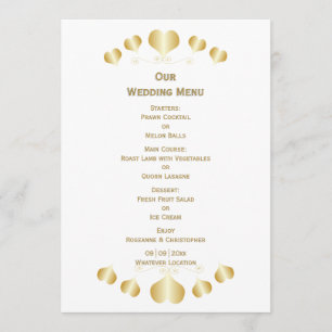 Gold Hearts Design Wedding Menu