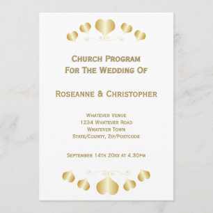 Gold Hearts Design Wedding Program