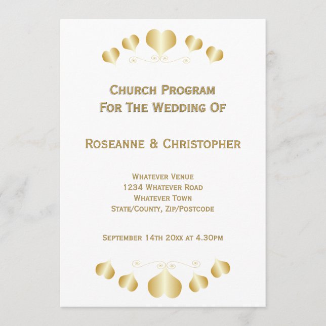 Gold Hearts Design Wedding Program (Front)