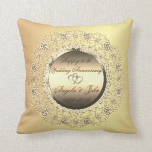 Gold Hearts Diamonds 50th Wedding Anniversary Throw Pillow