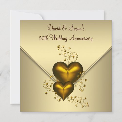 Gold Hearts Elegant Gold 50th Wedding Anniversary Personalized Invite