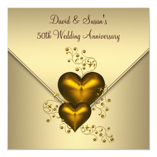 gold hearts elegant gold 50th wedding anniversary invitation