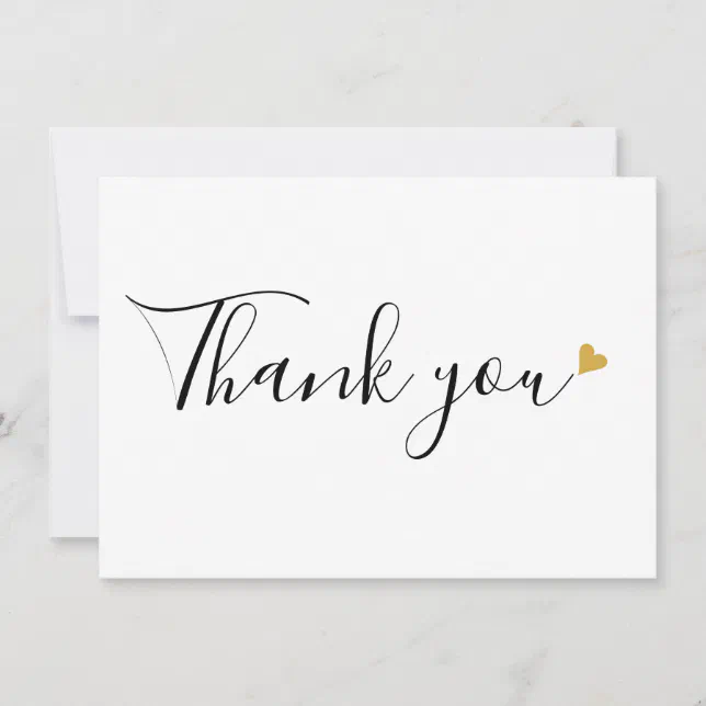 Gold Hearts Elegant Modern Script Thank You Card | Zazzle