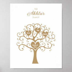 Gold Hearts Family Tree Poster