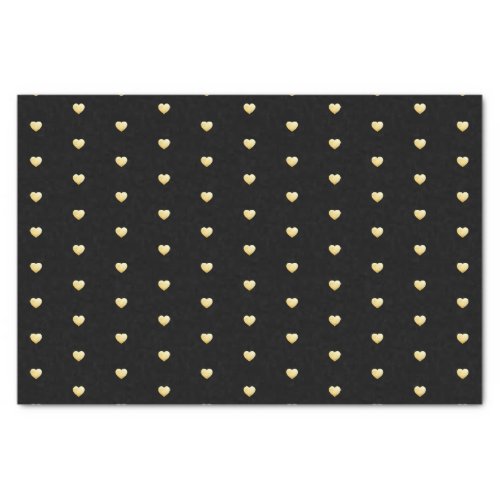 Gold Hearts Faux Foil Pattern on Black Tissue Paper