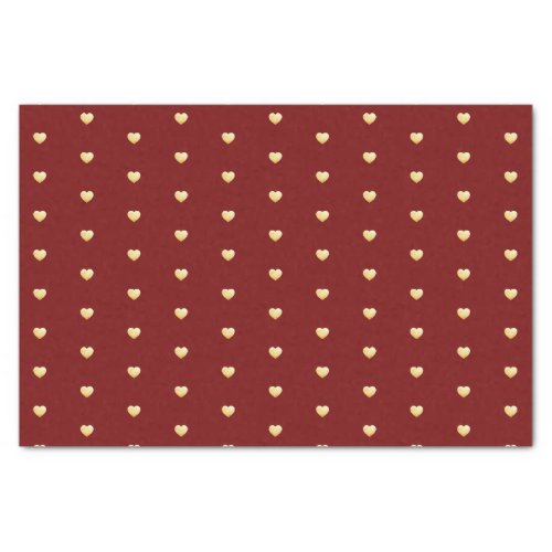 Gold Hearts Faux Foil Pattern on Dark Red Tissue Paper