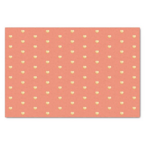 Gold Hearts Faux Foil Pattern on Orange Tissue Paper