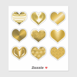 Gold Hearts Faux Metallic Set of 9 Love Sticker