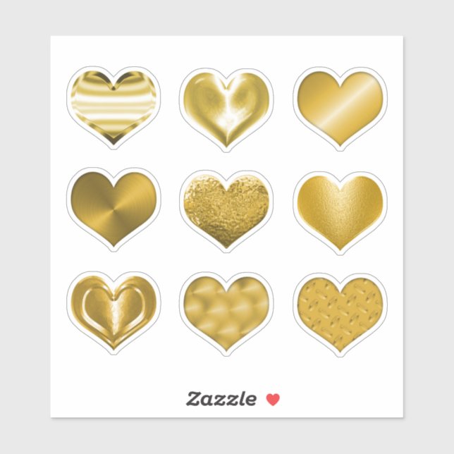 Gold Hearts Faux Metallic Set of 9 Love Sticker (Sheet)